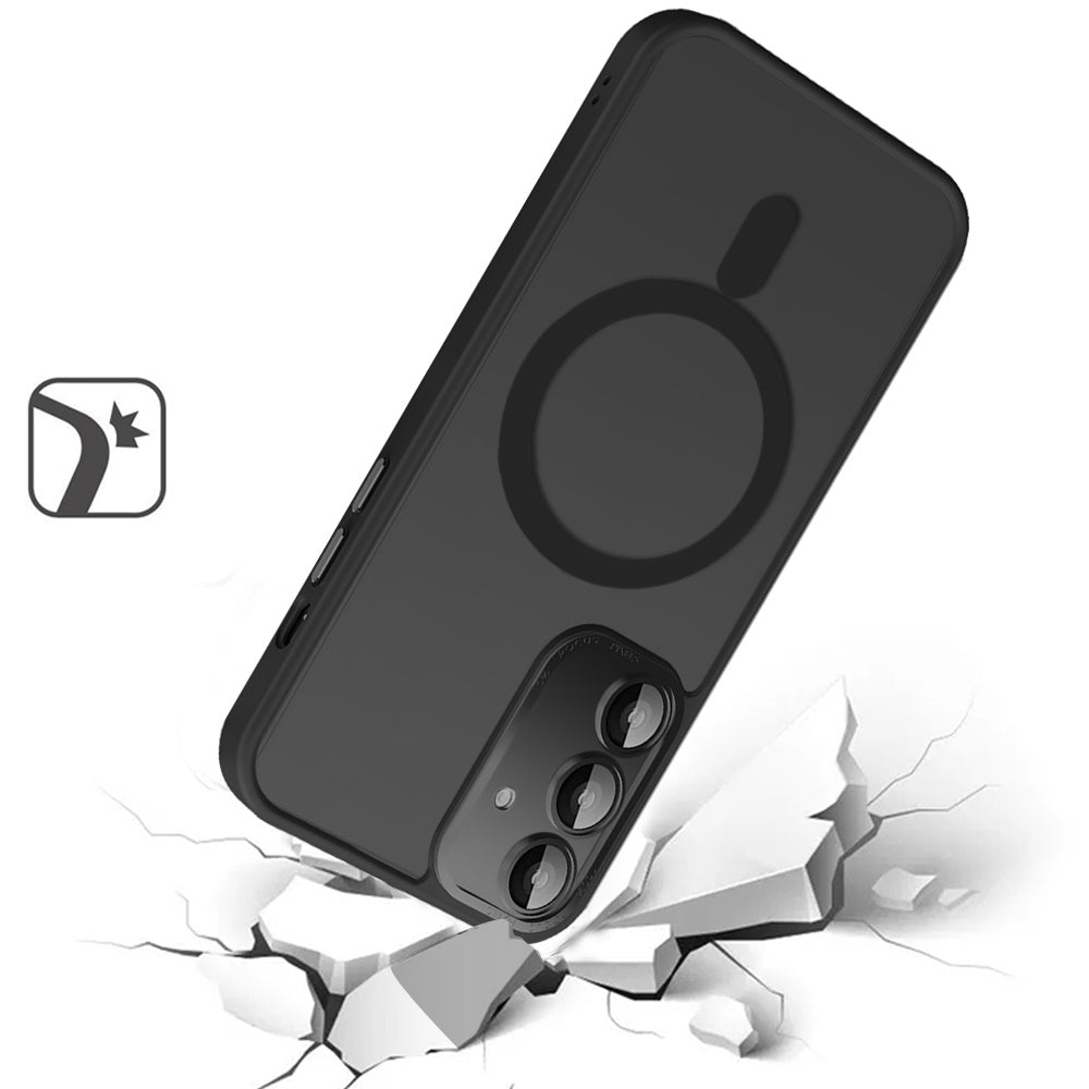 Phone Case for Samsung Galaxy S23 Shockproof Magnetic Hybrid Metal Frame Tempered Camera Glass Lens Protector Military Drop Protection Armor Cover Black