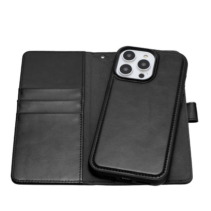 For Apple iPhone 16 Plus (6.7") Deattachable PU Leather Hybrid Wallet Money Credit Card Holder Support Magsafe Charger Case Cover Black