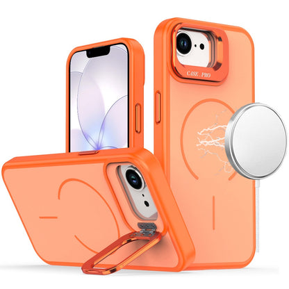 For Apple iPhone 17E /16E Magnetic Matte Metal Camera Stand Hybrid Drop Protection Durable Shockproof Slim Fit Design Case Cover Cosmic Orange