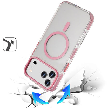 For Apple iPhone 17 Pro Transparent Hybrid with Color-Matched Magnetic Circle, Rubber TPU Frame Hard PC Shockproof Case Cover