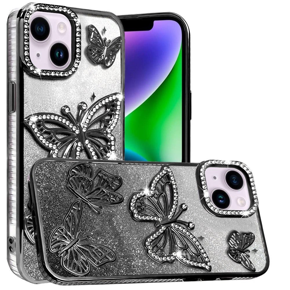 For Motorola Edge 2025 Luxury Butterfly Sparkle Glitter Diamond Crystal Rhinestone Shimmer Bling Plating Thick TPU Hard PC Case Cover