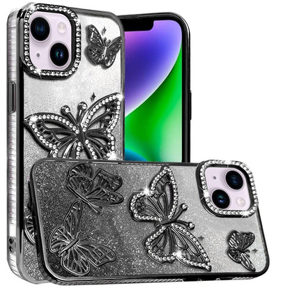 For Motorola Edge 2025 Luxury Butterfly Sparkle Glitter Diamond Crystal Rhinestone Shimmer Bling Plating Thick TPU Hard PC Case Cover