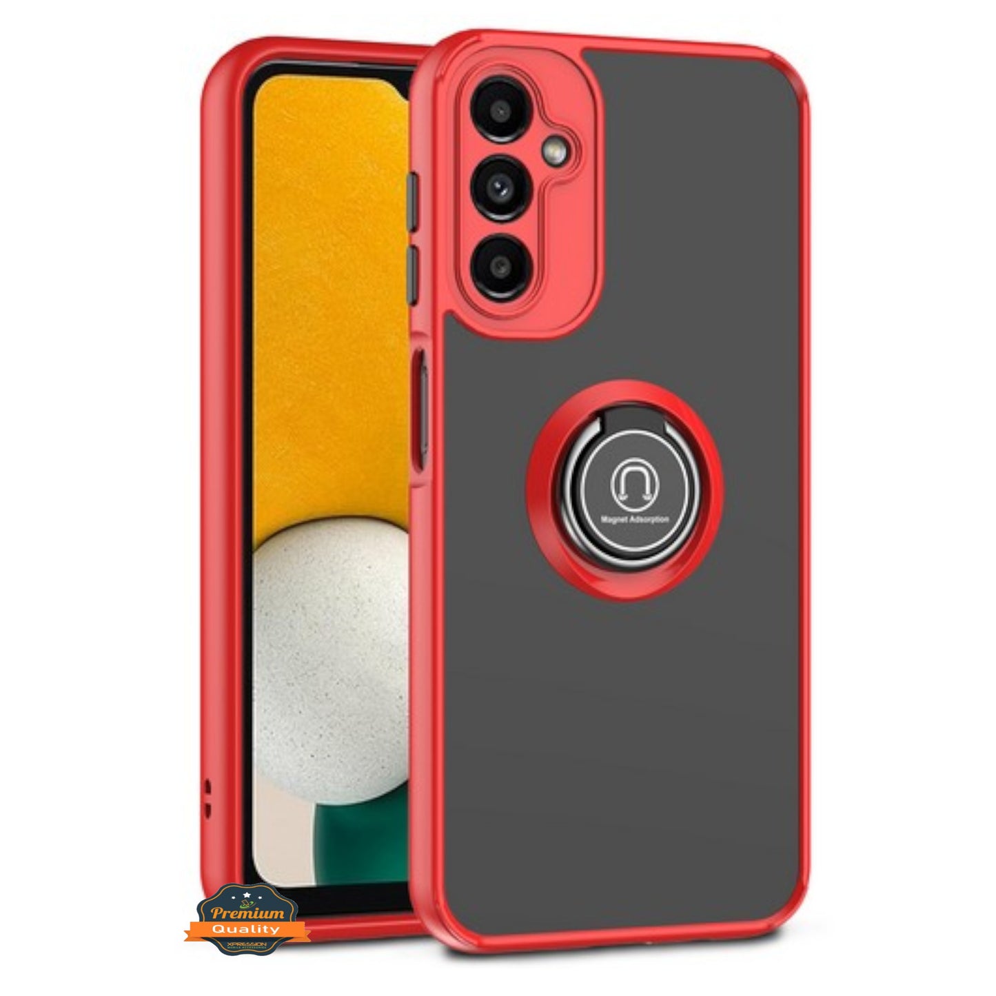 For Samsung Galaxy A37 5G Translucent Matte Back Hybrid with Rotatable Metal Ring Holder Kickstand Shockproof TPU (Fit Car Mount) Case Cover