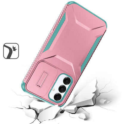 For Samsung Galaxy S25 /S24 Slim Fit Shockproof Hybrid with Slide Camera Window Covering, Rugged Tpu Silicone Hard PC Bumper Case Cover Pink-Teal