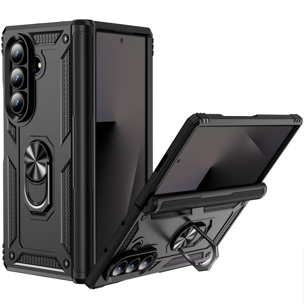 For Samsung Galaxy Z Fold 7 Hybrid Shockproof Protective with Magnetic 360° rotating Ring Kickstand, TPU Rubber PC Case Cover
