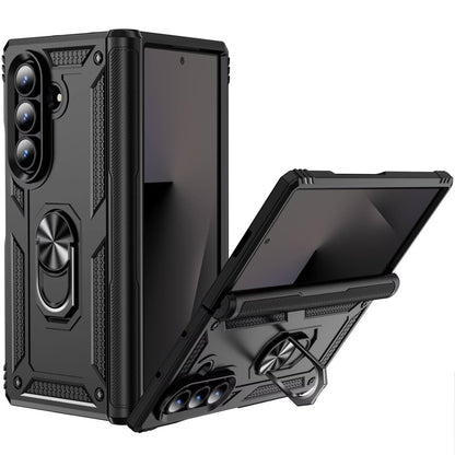For Samsung Galaxy Z Fold 7 Hybrid Shockproof Protective with Magnetic 360° rotating Ring Kickstand, TPU Rubber PC Case Cover