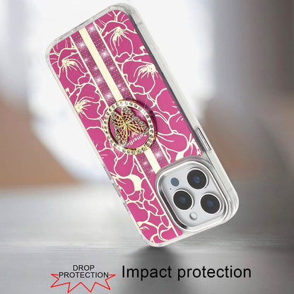 For Motorola Moto G 5G 2025 Diamonds 3D Butterfly Floral Design Bling Sparkly Glitter Hybrid Metal Fashion with Ring Stand Case Cover Hot Pink