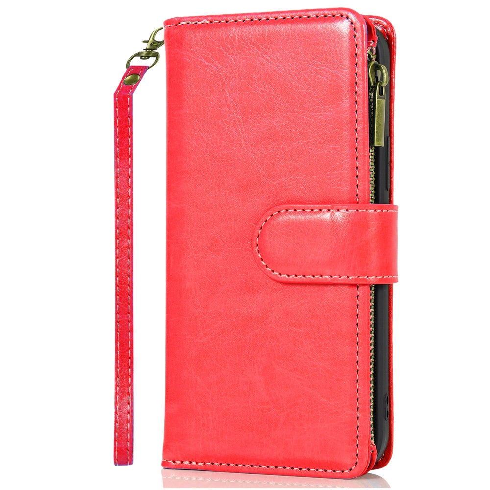 For Motorola Moto G Stylus 5G 2025 Leather Wallet Case with Zipper, 9 Card Slots, Cash Pocket, Stand & Strap, Clutch Pouch Design Case Cover Red