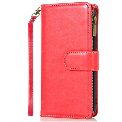 For Motorola Moto G Stylus 5G 2025 Leather Wallet Case with Zipper, 9 Card Slots, Cash Pocket, Stand & Strap, Clutch Pouch Design Case Cover Red