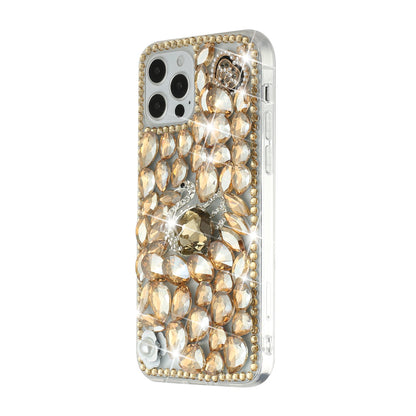 For Samsung Galaxy Z Flip 7 FE Bling Crystal 3D Full Diamonds Luxury Sparkle Rhinestone Hybrid Protective Case Cover Gold Swan Crown Pearl