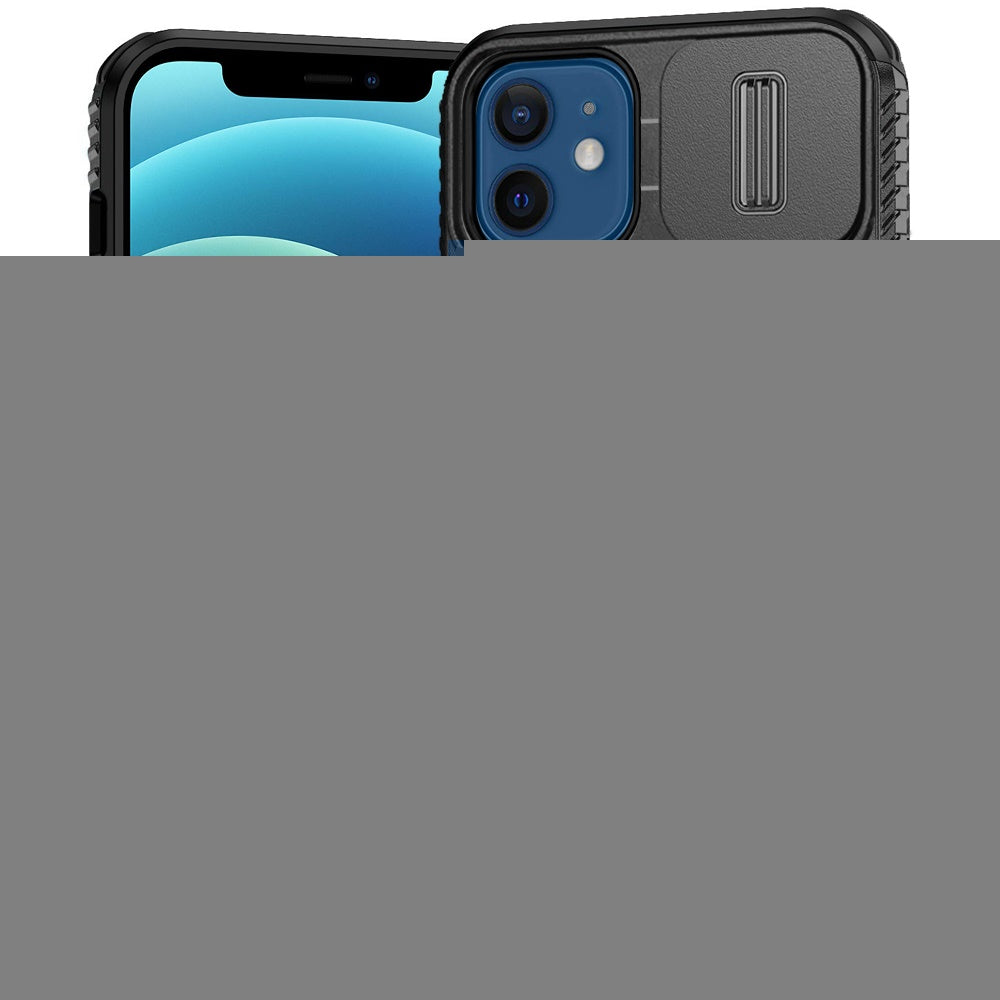 For Apple iPhone 12 /12 Pro Slim Fit Shockproof Hybrid with Slide Camera Window Covering, Rugged Tpu Silicone Hard PC Bumper Case Cover