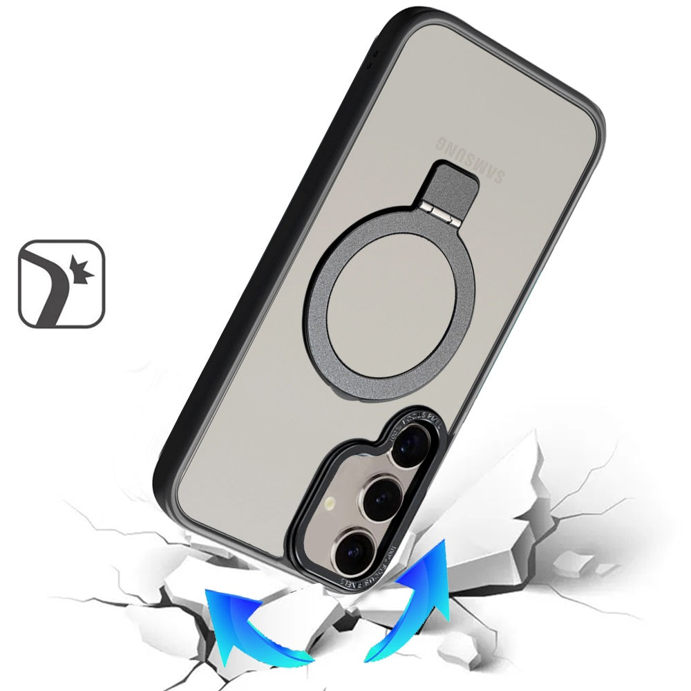 For Samsung Galaxy A17 5G Magnetic Metal Matte Built-in Compatible with MagSafe Kickstand Hybrid Shock Armor TPU Case Cover Black