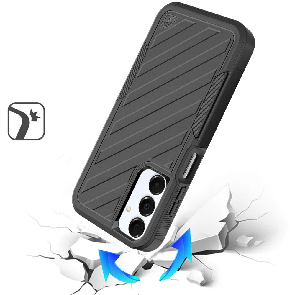 For Samsung Galaxy A16 5G Premium Design Hybrid lined with Belt Clip Holster Shockproof Rugged Textured 2in1 Non Slip Tough Case Cover Black
