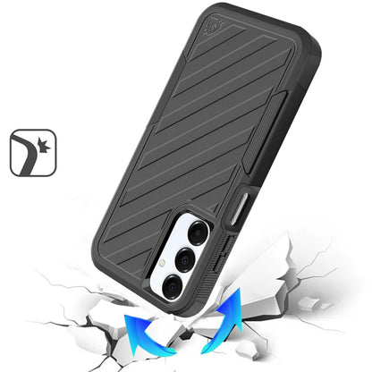 For Samsung Galaxy A16 5G Premium Design Hybrid lined with Belt Clip Holster Shockproof Rugged Textured 2in1 Non Slip Tough Case Cover Black