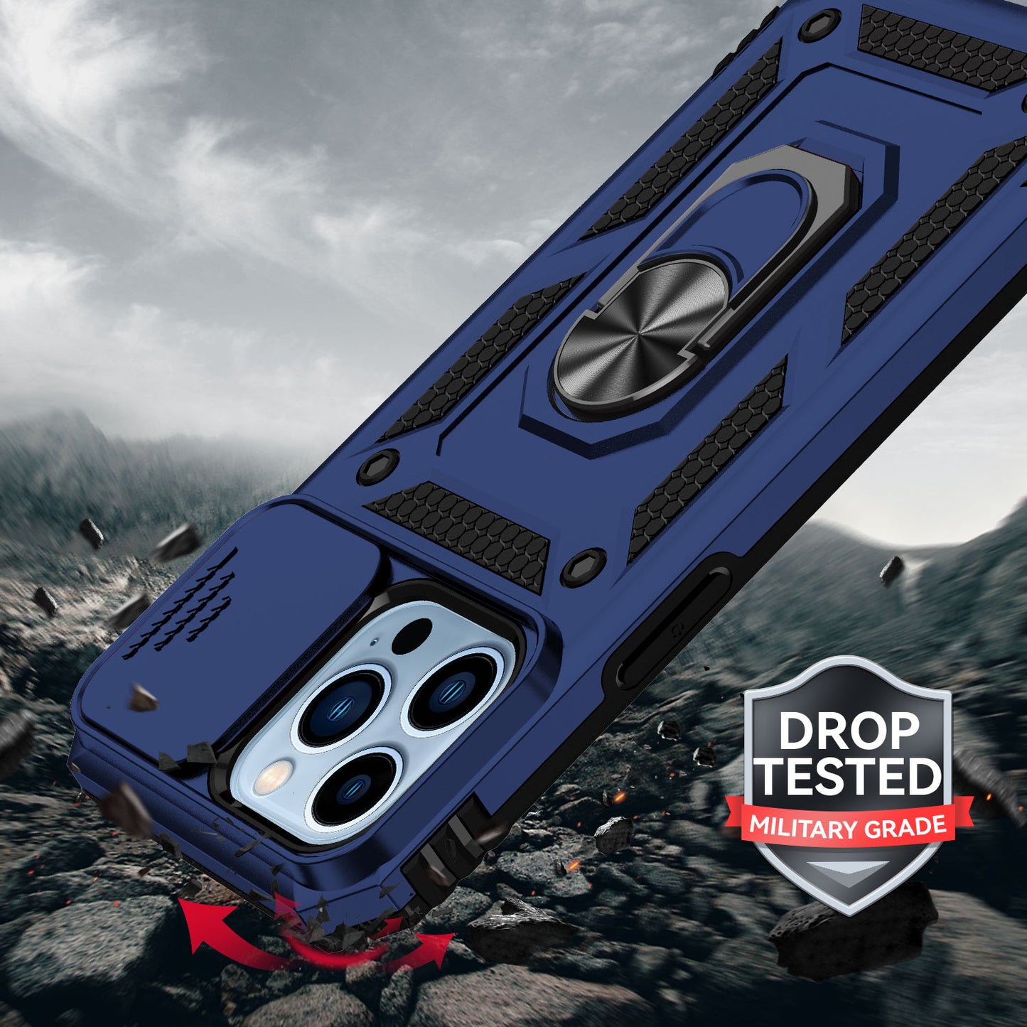 For Samsung Galaxy S20 Ultra Hybrid Ring Shockproof with 360° Rotate Ring Kickstand, Camera Lens Protection, Soft Edge Bumper Case Cover Blue