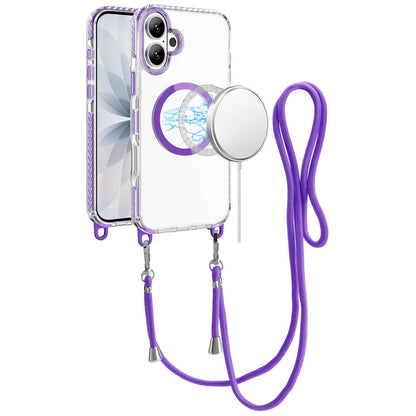For Apple iPhone 17 (6.3") Clear Magnetic Frame PC Back Shockproof Protective Case with Detachable Lanyard Strap, Compatible with MagSafe Case Cover