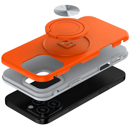 For iPhone 16 Pro Max (6.9") Metal Matte Hybrid with Invisible Rotational Ring Stand, Car Mount Friendly, Military Grade Slim Fit Sturdy Case Cover Cosmic Orange