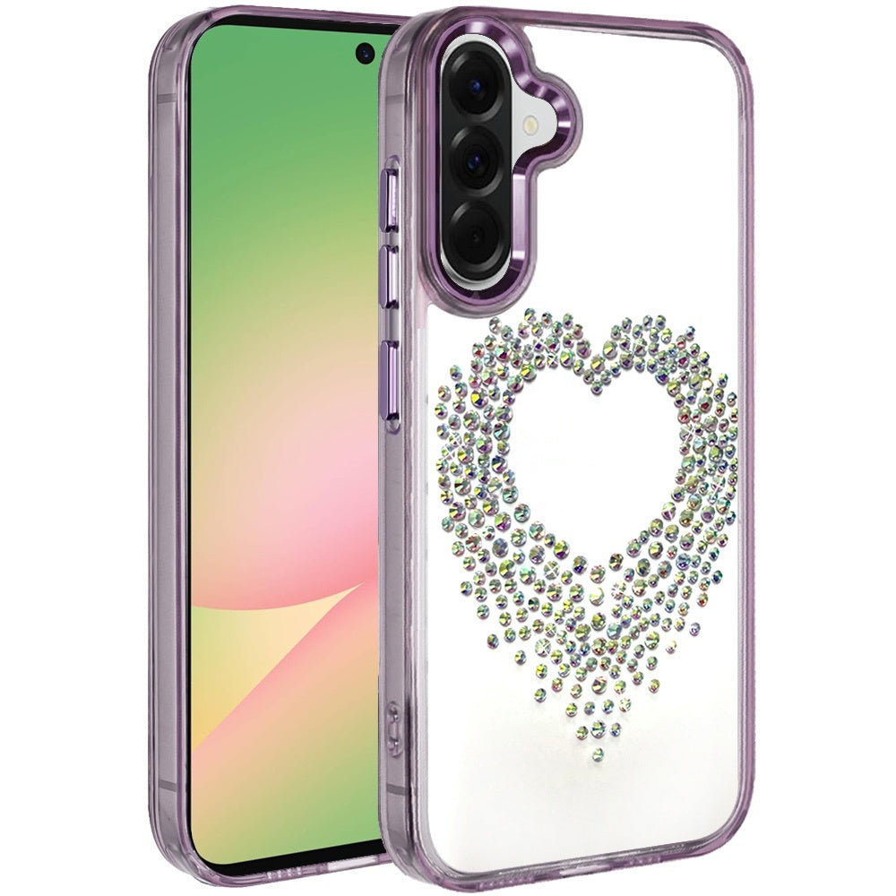 For Samsung Galaxy A57 Angel Hearts Bling Glitter Diamond Hybrid TPU Cover, Colorful Frame Shockproof Protective Back Case Cover