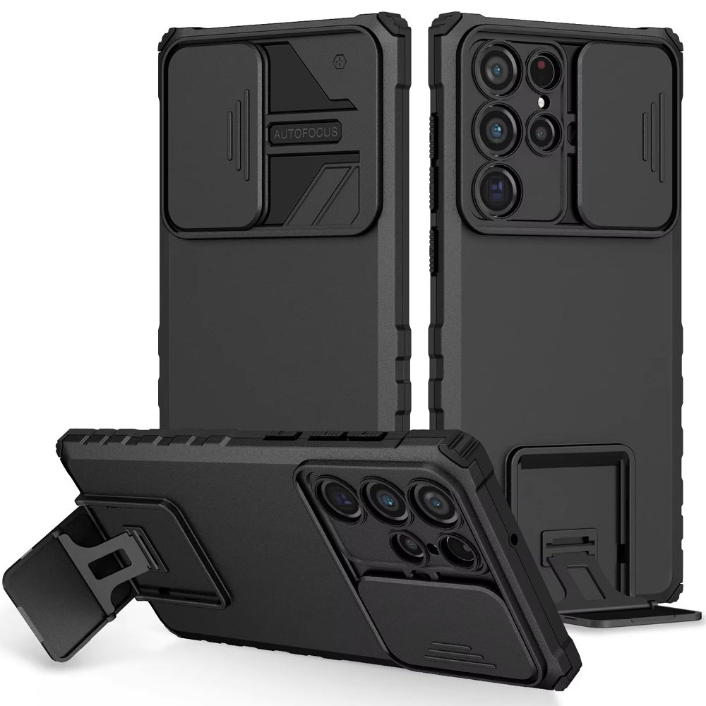 For Samsung Galaxy S21+ / S21 Plus Hybrid Hard PC & TPU Rubber Shockproof with Kickstand & Covered Camera Protection Case Cover Black