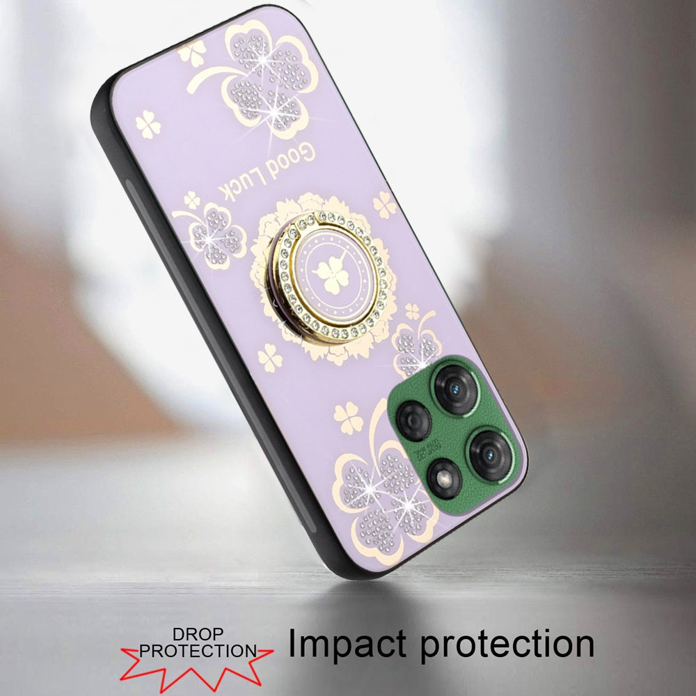 For Motorola Moto G 5G /Moto G 2025 Diamonds 3D Fashion Bling Sparkly Glitter Ornaments Engraving Hybrid with Ring Stand Case Cover