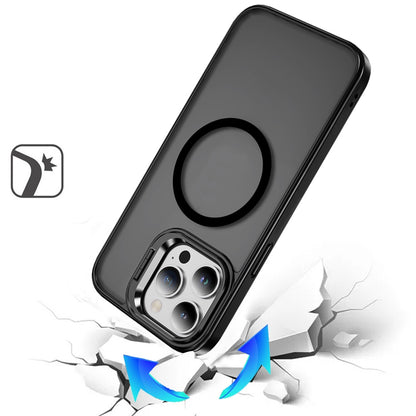 For Apple iPhone 13 Pro Heavy Duty Metallic Hybrid Tough TPU with Camera Ring Stand, MagSafe Compatible, Rugged Drop Protection Case Cover Black