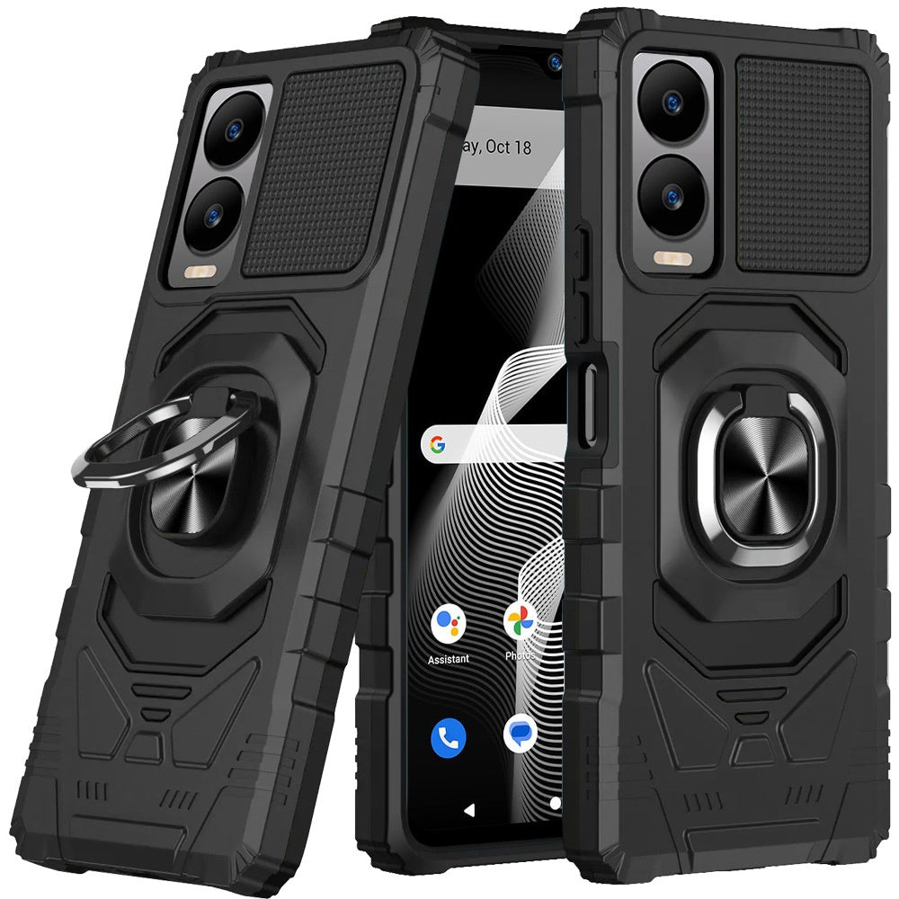 For Cricket Debut S3 Hybrid Dual Layer with 360° Rotate Magnetic Ring Stand Holder Kickstand TPU Rugged PC Shockproof Case Cover