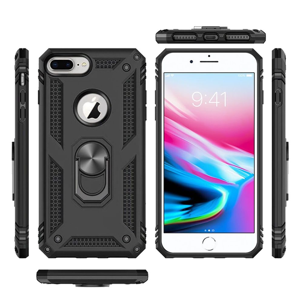 For iPhone 8 Plus / iPhone 7 Plus Hybrid Shockproof Durable 360 Degree Rotatable Ring Stand Holder Kickstand Fit Magnetic Car Mount Case Cover Black