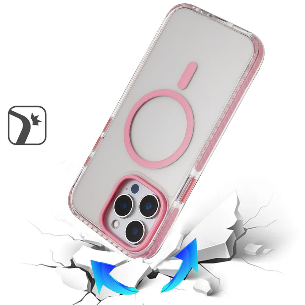 For Apple iPhone 13 Pro Max Transparent Hybrid with Color-Matched Magnetic Circle, Rubber TPU Frame Hard PC Shockproof Case Cover