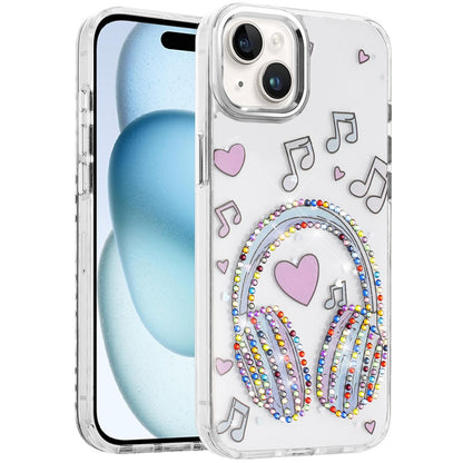 For iPhone 15 (6.1") Butterfly Resin Epoxy Diamond Design Metal Edged Hybrid Shockproof Heavy Duty Drop Protection Case Cover