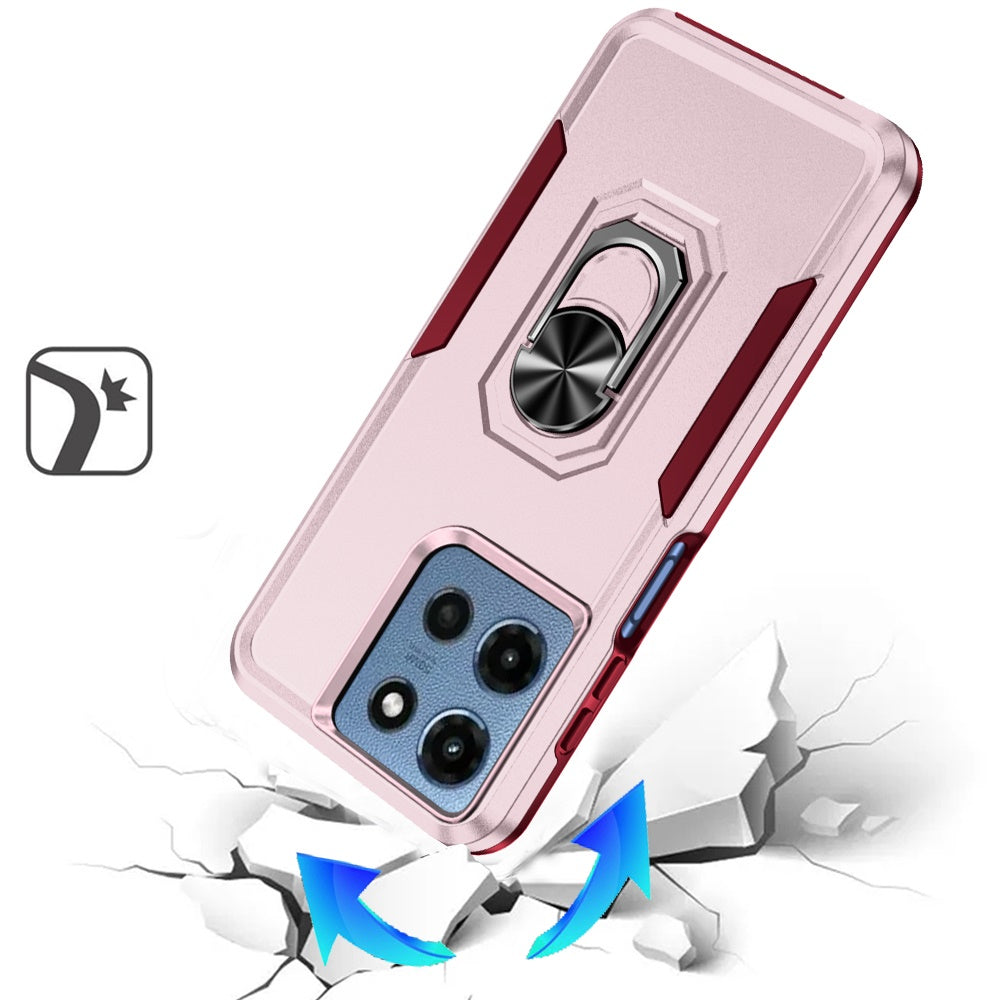 For Motorola Moto G 5G 2026/2025 Hybrid Rugged Tough 2in1 Drop-Proof Protection Military Grade Armor with Metal Ring Stand Case Cover Pink