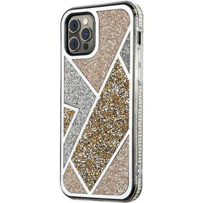 For Apple iPhone 16 Pro Max (6.9") Cute Fancy Glitter Bling Diamond Rhinestone Sparkly Bumper Fashion Shiny Hybrid Rugged TPU Case Cover Gold