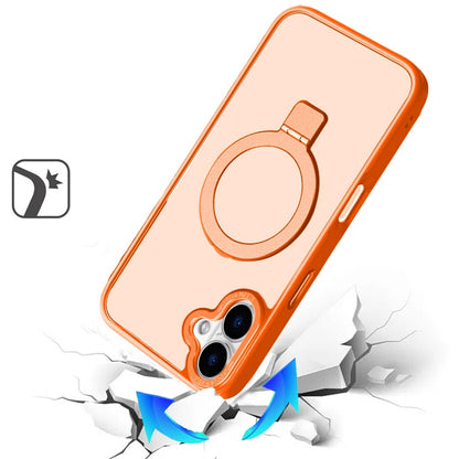 For Apple iPhone 17 (6.3") Magnetic Metal Matte Built-in Compatible with MagSafe Kickstand Hybrid Shock Armor TPU Case Cover Cosmic Orange