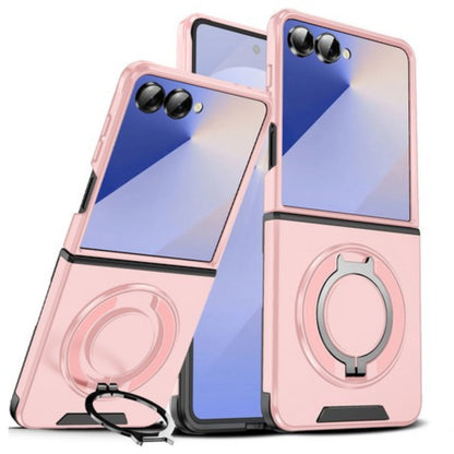 For Samsung Galaxy Z Flip 7 Hybrid Case with 360° Magnetic Ring Stand, Camera Slide Protector & Compatible with MagSafe Case Cover