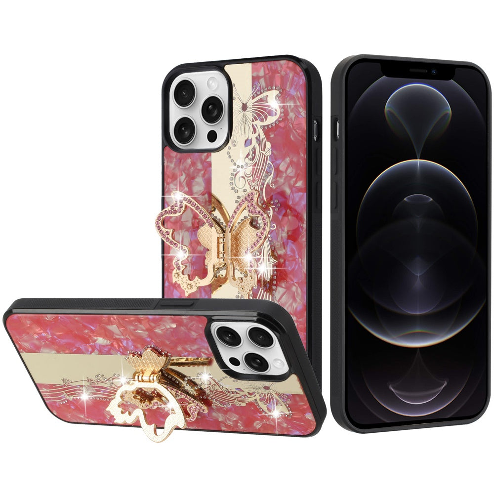 For Apple iPhone 11 Pro Max Diamonds 3D Fashion Bling Sparkly Glitter Ornaments Engraving Hybrid with Ring Stand Case Cover
