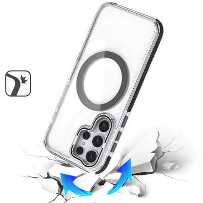 For Samsung Galaxy S26 Ultra Hybrid Clear Back Case with Invisible Camera Bracket Stand, MagSafe Magnetic Circle, Shockproof Color Frame Case Cover