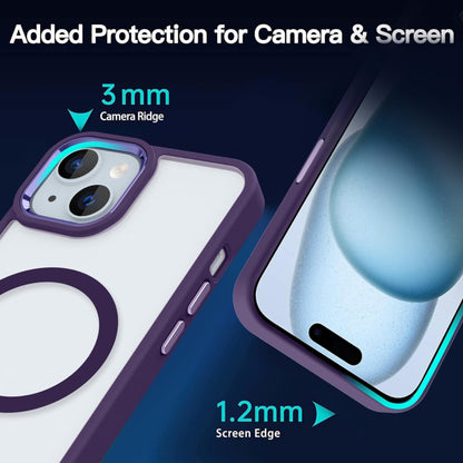 For Apple iPhone 15 Pro (6.1") Magnetic Compatible with Magsafe Wireless Charger PC + TPU Hybrid Slim Transparent Purple Phone Case Cover