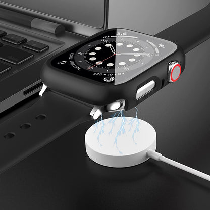 For Apple Watch Size 42mm Slim Hard PC Bumper, Clear Touch Full Coverage with Built in Tempered Glass Screen Protector Case Cover Black