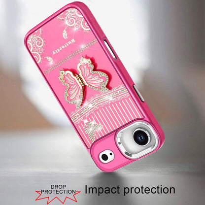 For Apple iPhone 17 Air (6.6") Glitter 3D Butterfly Design Bling Metallic Edge Hybrid Stand Drop Protection TPU Shockproof Case Cover