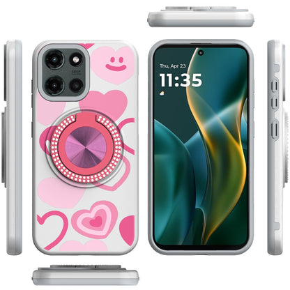 For Motorola Moto G 5G 2025 Pattern Design Hybrid with Invisible Ring Stand & Magnetic Back, Shockproof Protective Grip Case Cover