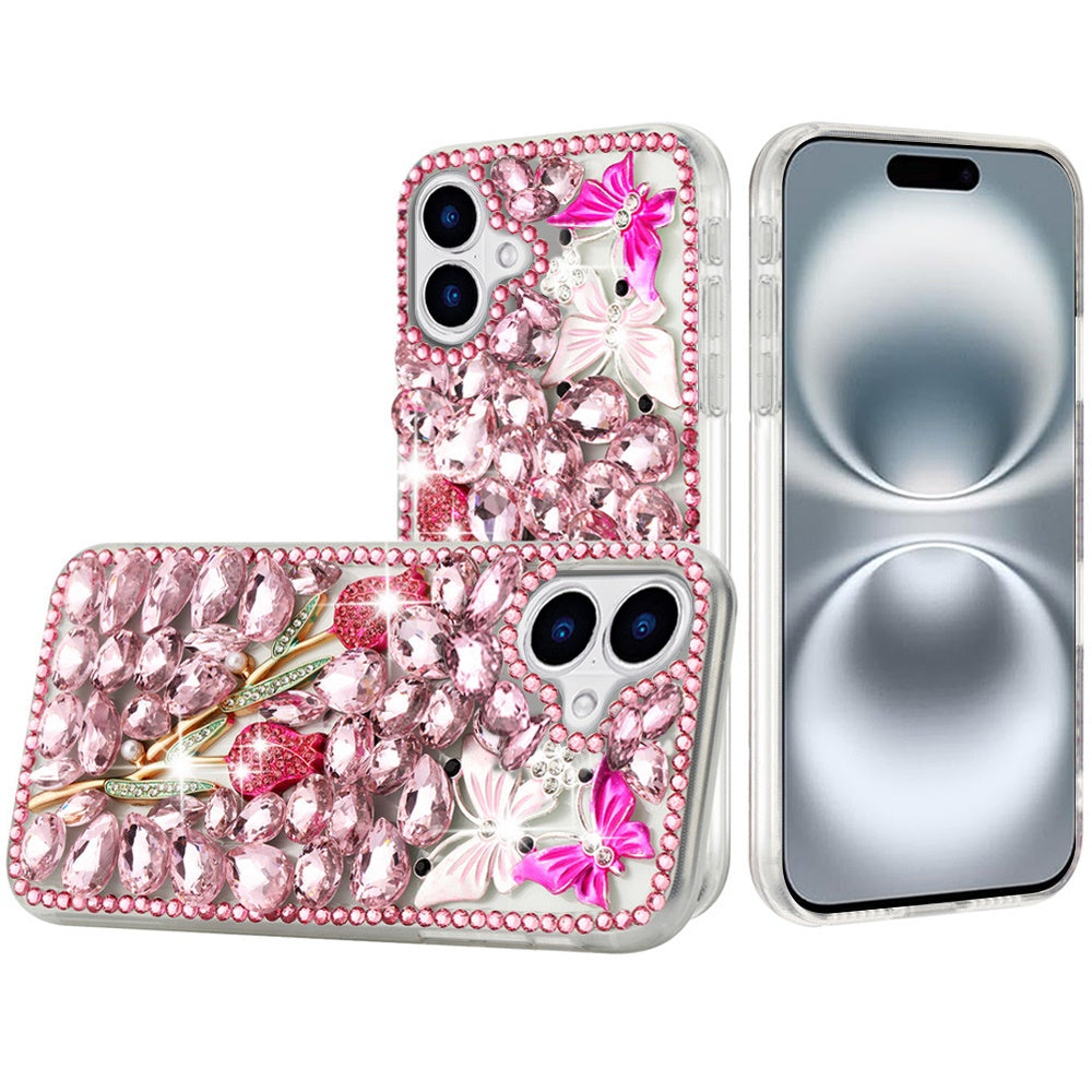 For Motorola Razr 2025 /2024 Bling Crystal 3D Full Diamonds Luxury Sparkle Rhinestone Hybrid Case Cover Pink Exquisite Garden Flower