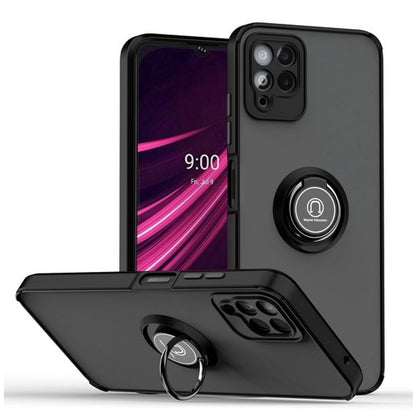 For Samsung Galaxy S26 Translucent Matte Back Hybrid with Rotatable Metal Ring Holder Kickstand Shockproof TPU (Fit Car Mount) Case Cover Black