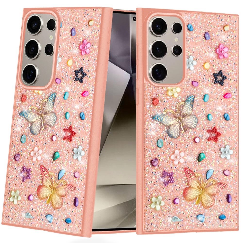 For Motorola Moto G 5G 2025 Diamond Butterfly 3D Glitter Bling Design, Slim Hybrid Sparkle Protective Cover TPU for Women Girls Case Cover Light Pink