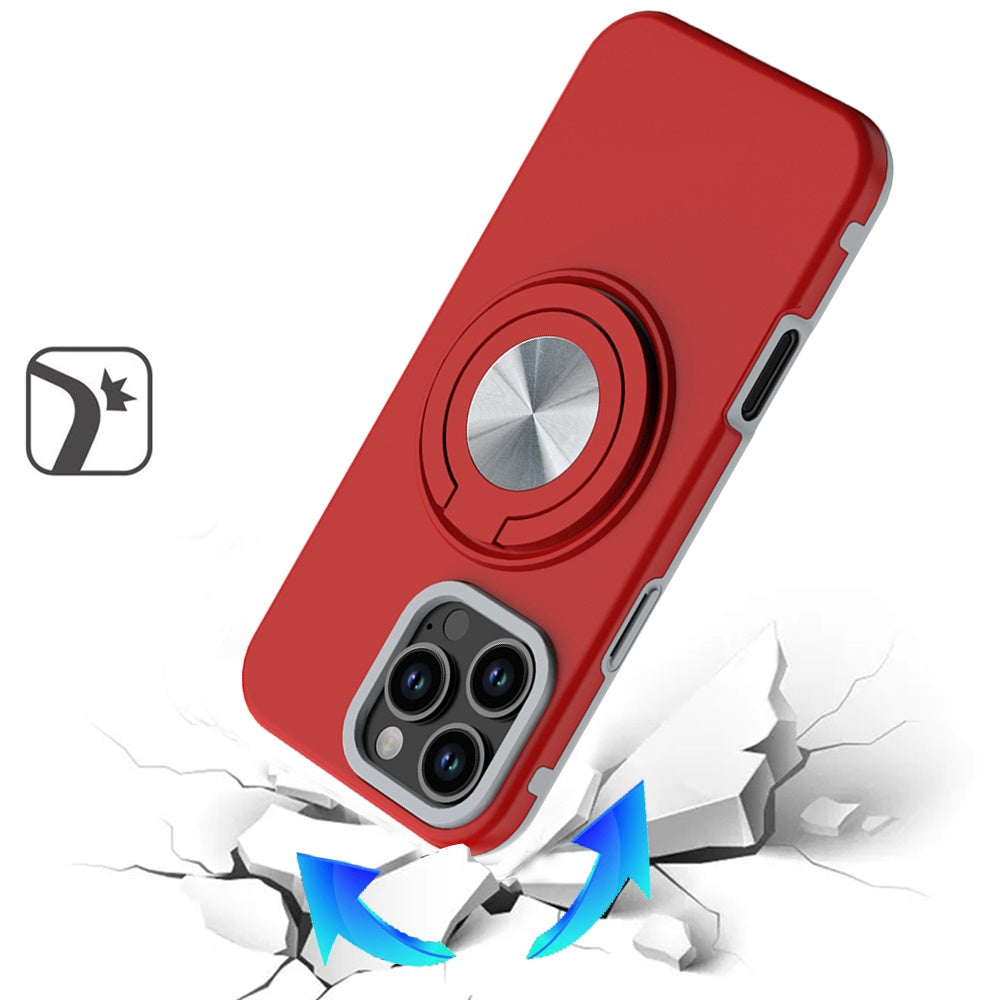 For Apple iPhone 17E /16E Metal Matte Hybrid with Invisible Rotational Ring Stand, Car Mount Friendly, Military Grade Slim Fit Sturdy Case Cover Red
