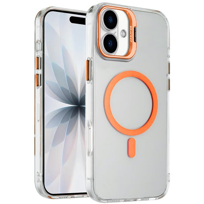For Apple iPhone 17 (6.3") Magnetic Back MagSafe Compatible Transparent Hybrid Drop Protection with Metallic Camera Stand Case Cover