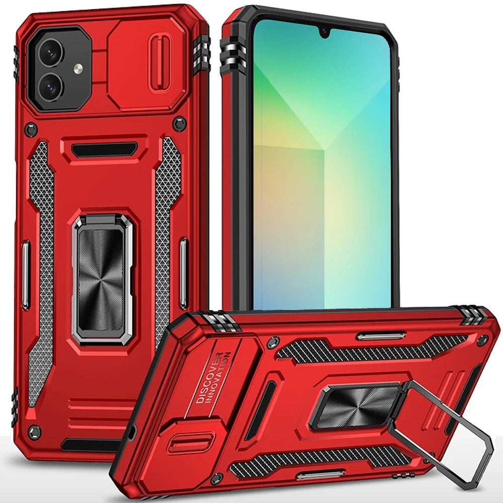 For Samsung Galaxy A06 Hybrid Case with Rotation Ring Stand Shockproof & Slide Camera Window TPU Armor Drop-proof Case Cover
