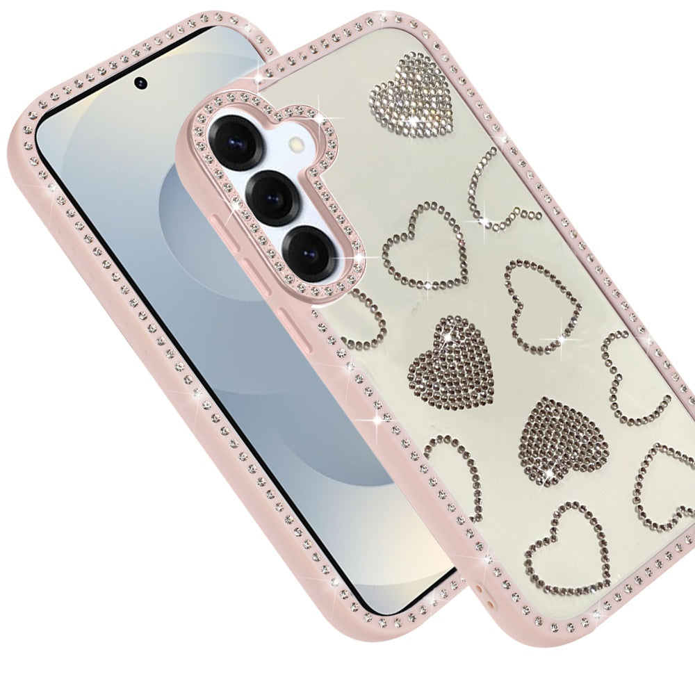 For Samsung Galaxy S25 FE, S25 Fan Edition Spread Love Glitter Shimmer Bling Diamond Edge Hybrid Drop Protection Shockproof Design Case Cover