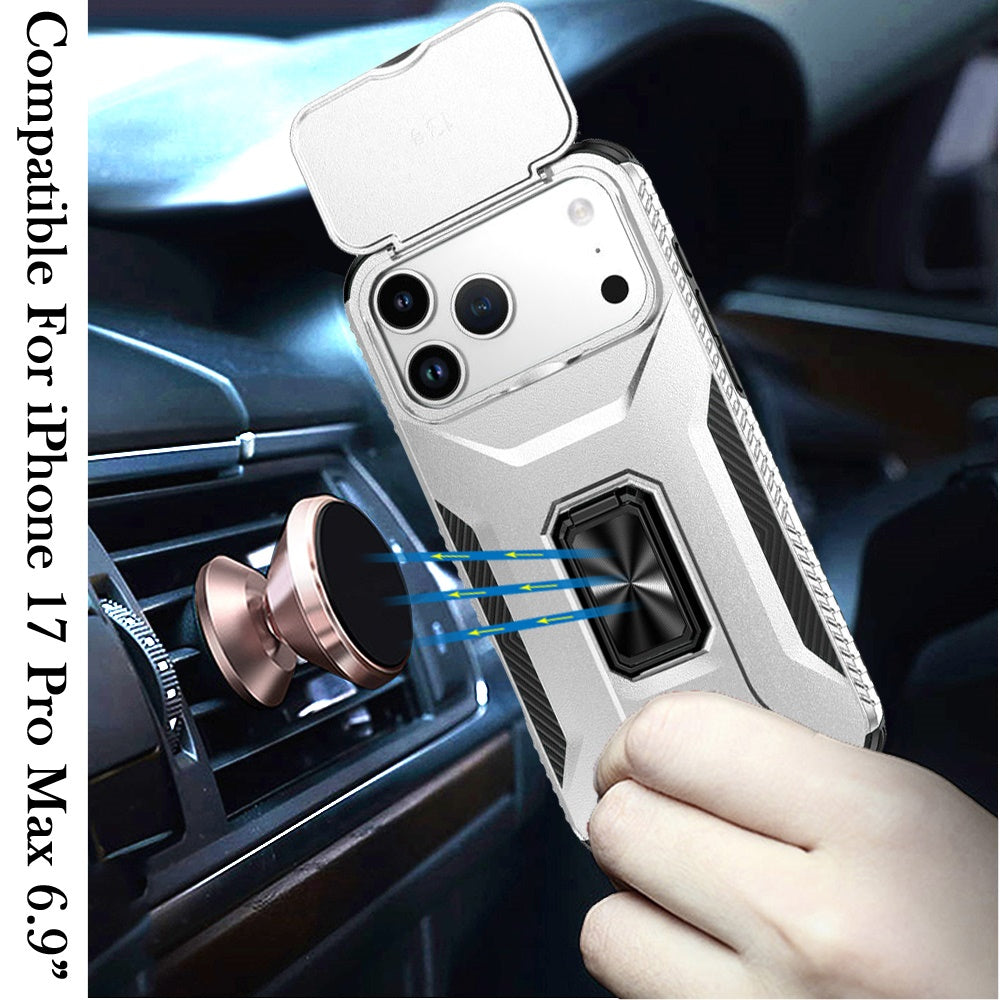For Apple iPhone 17 Pro Max (6.9") Case, Camera Cover with Magnetic Rotation Ring Stand, Military Grade Hybrid Hard TPU Shockproof Case Cover