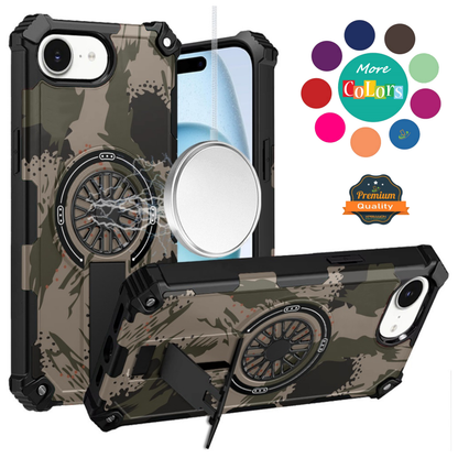 For Apple iPhone 17E /16E Texture Design Stylish Invisible Kickstand Case, MagSafe Compatible Hybrid Shockproof Cover, Car Mount Friendly Case Cover