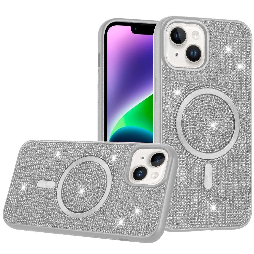 For Samsung Galaxy S25 EDGE Sparkly Diamond Bling Case Rhinestone Skin Hybrid with Magnetic Circle, MagSafe Compatible Case Cover White