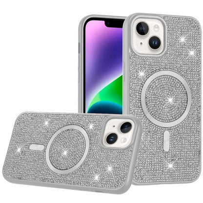 For Samsung Galaxy S25 EDGE Sparkly Diamond Bling Case Rhinestone Skin Hybrid with Magnetic Circle, MagSafe Compatible Case Cover White